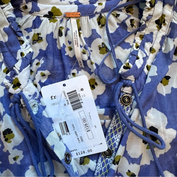 Free People White Blue Love Letter Tunic Bohemian Floral Size Medium - Picture 6 of 15